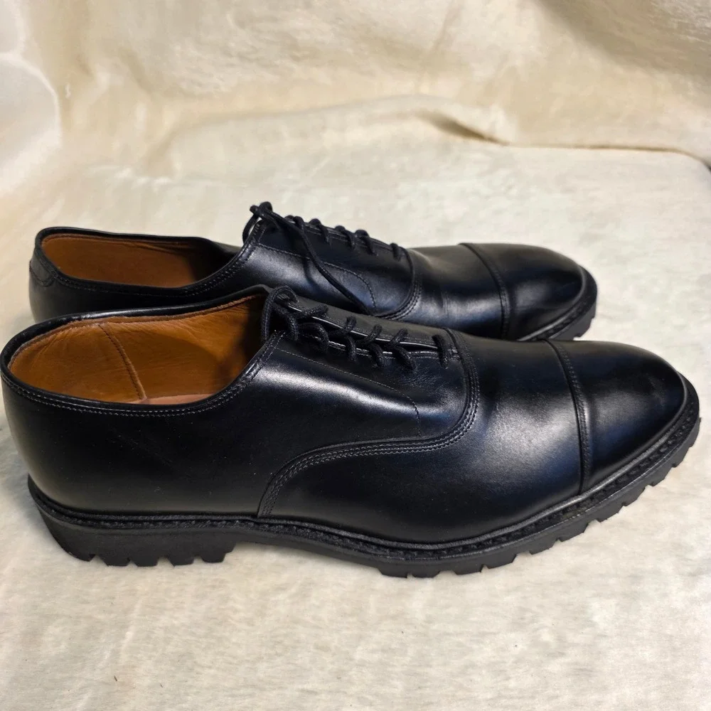 Allen Edmonds Park Avenue Lug Sole Black Leather Cap Toe Oxfords Mens 12 D NEW
